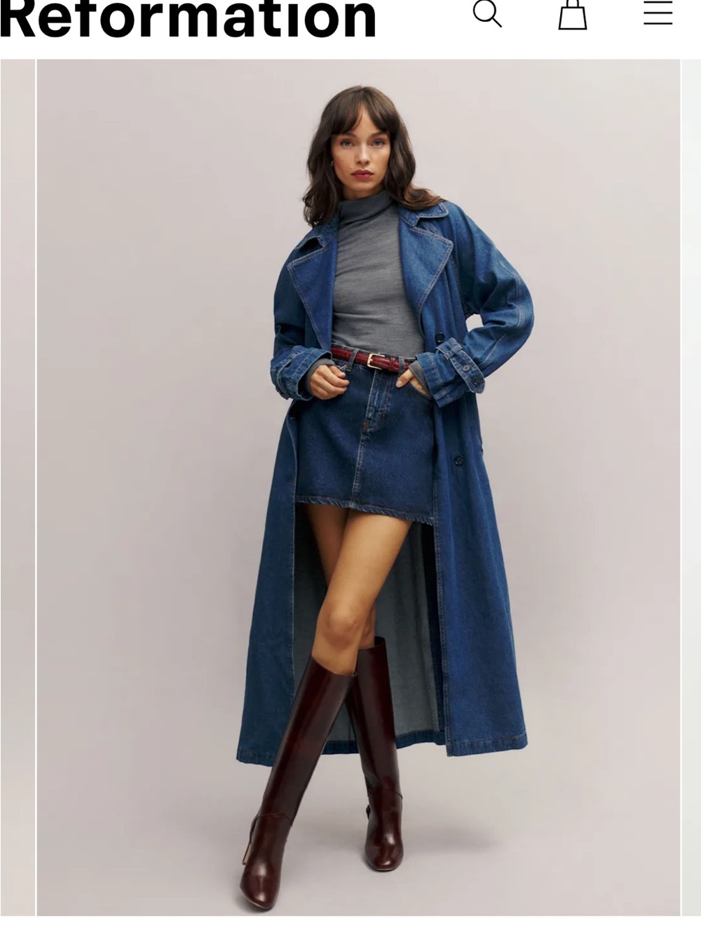 NWT Reformation Women's Blue Hayes Denim Trench Coat L